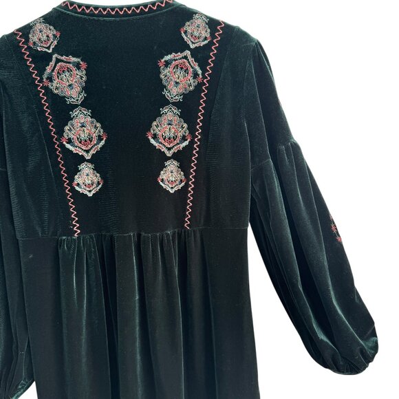 ZARA Woman Dark Green Velvet Embroidered Tunic Dress Size SMALL Boho Romantic - Picture 2 of 13